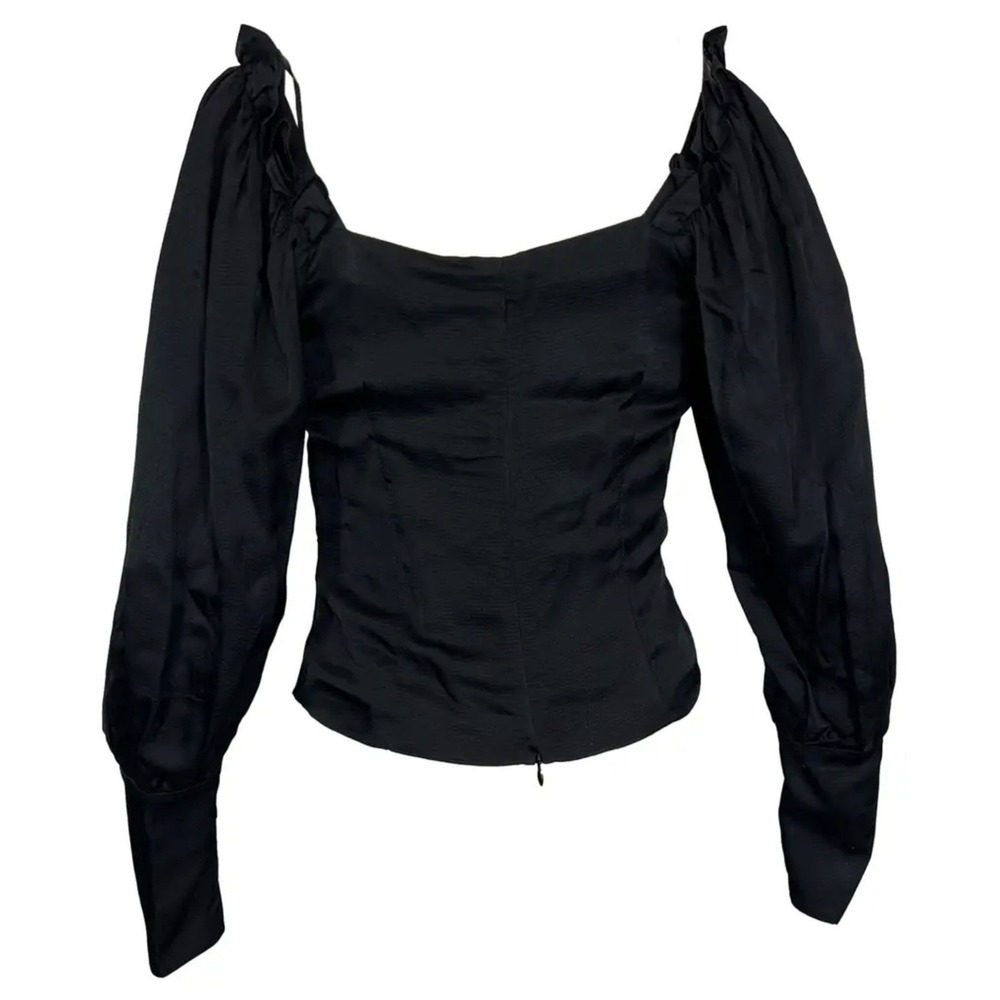 NEW Mother Of Pearl UK 10 US 6 Sasha Hammered Satin Ruched Button Top Black - Picture 2 of 6